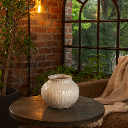 Windmere White Squat Textured Ceramic Vase