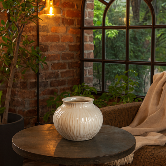 Windmere White Squat Textured Ceramic Vase