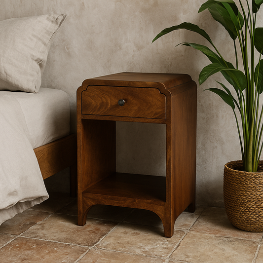 Paris Mango Wood Bedside Table with a Drawer and Shelf