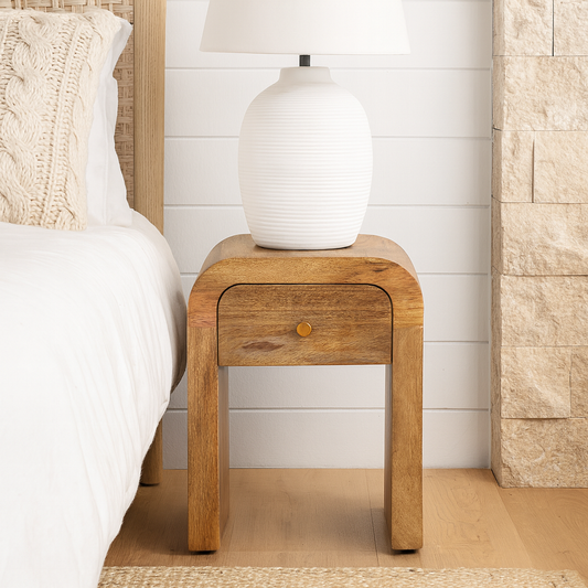 Chioggia Mango Wood Bedside Table with Curved Edges