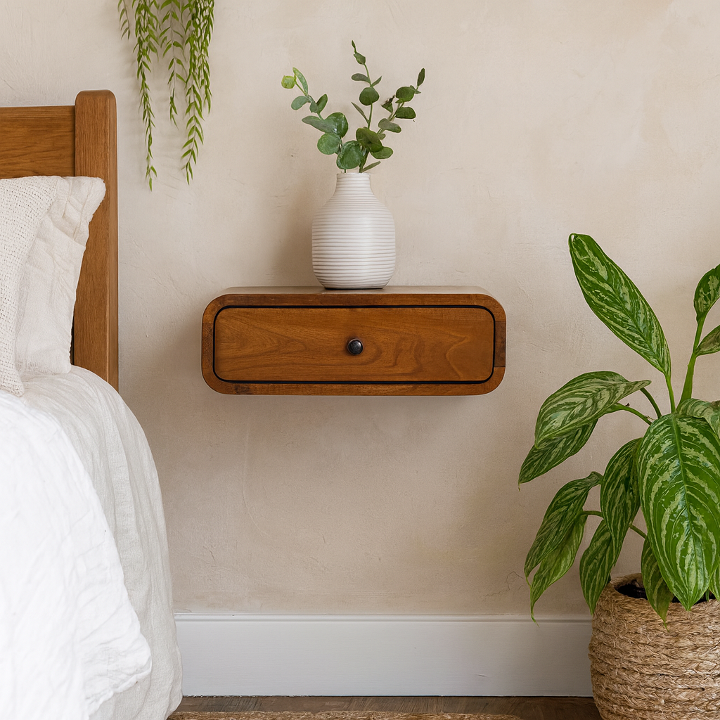 Udine Wall-Mounted Natural Mango Wood Bedside Table with Drawer