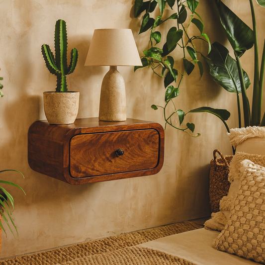 Vicenza Mini Mango Wood Wall-Mounted Bedside Table with Drawer