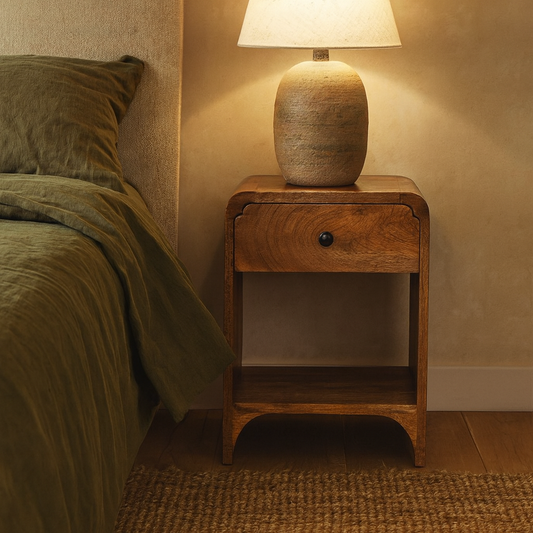 Paris Natural Mango Wood Nightstand with Drawer and Shelf