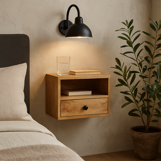Trieste 1 Drawer and Shelf Mango Wood Wall Mounted Nightstand