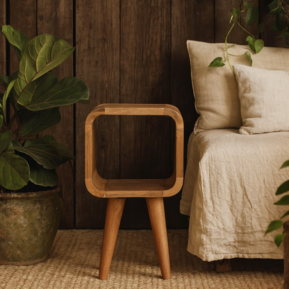 Cagliari Minimalist Open Curved Mango Wood Bedside Table