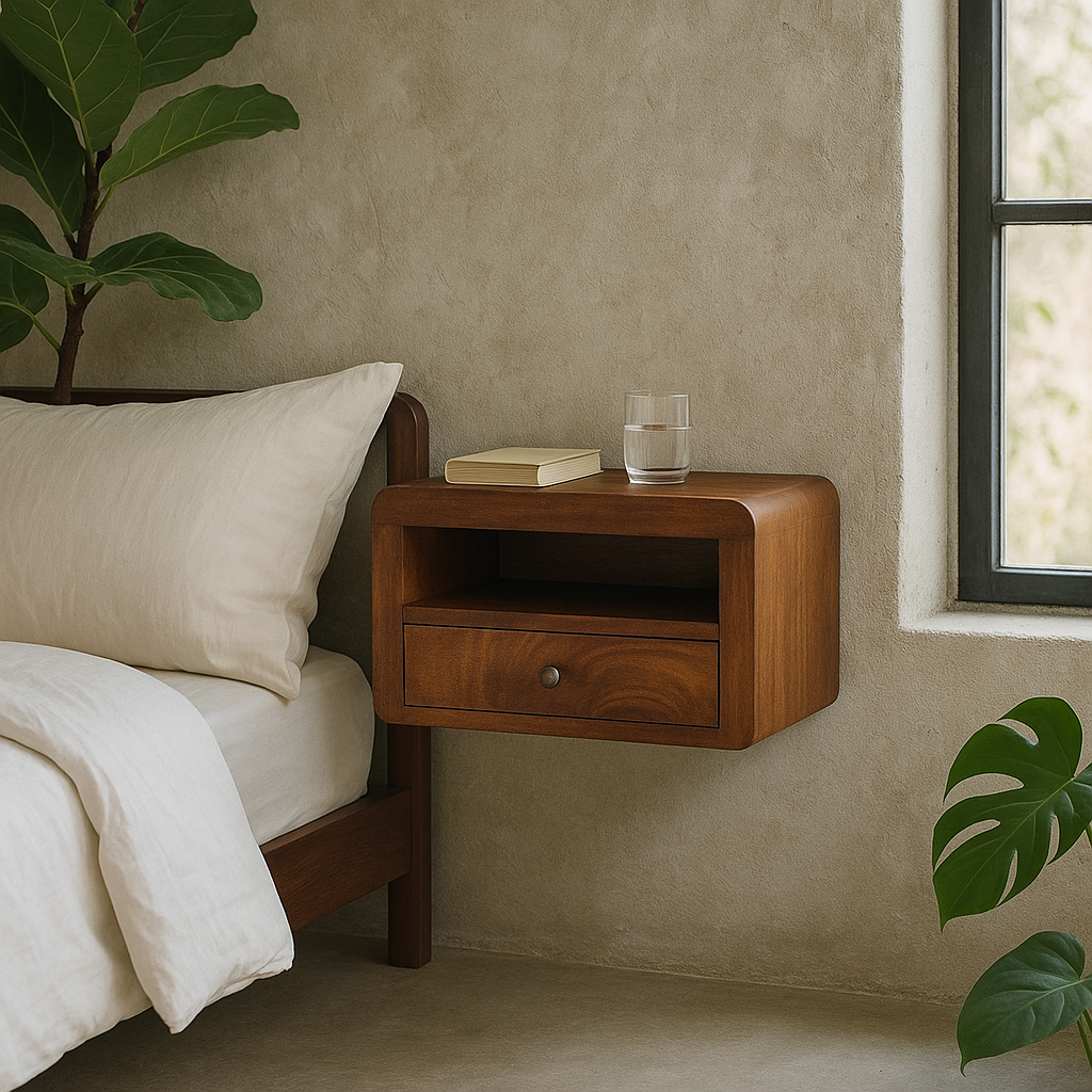 Oristano Chunky Mango Wood Chestnut Drawer Wall Mounted Bedside Table with Drawer