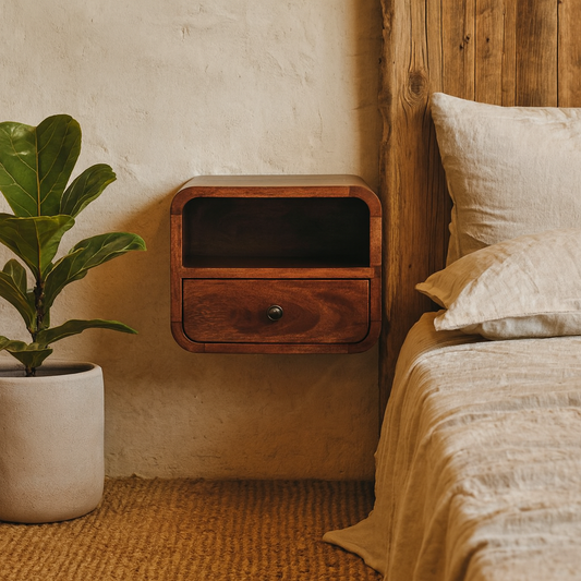 Cagliari Small Wall Mounted Curved Chestnut Bedside with Shelf