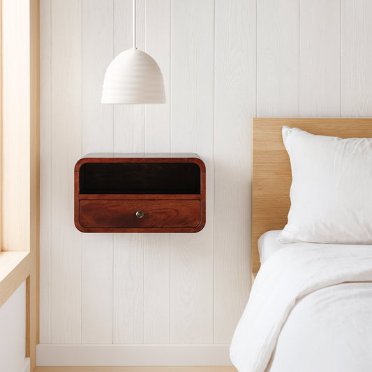 Bologna Large Dark Solid Mango Curve Floating Bedside with Shelf