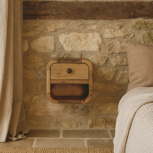 Cagliari Mini Curved Oak Mango Wood Bedside with Shelf