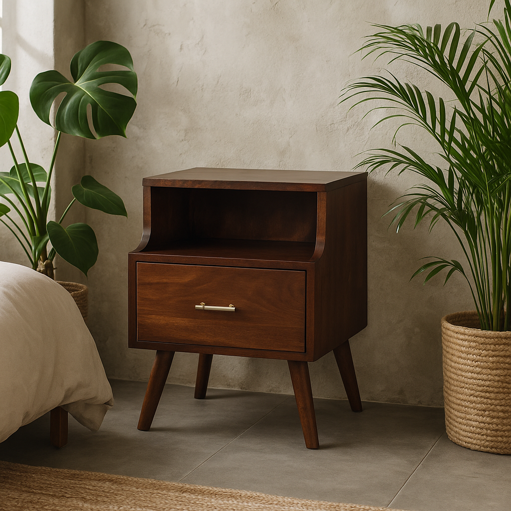 Cortona Antique Mango Wood Raised Back Bedside Table