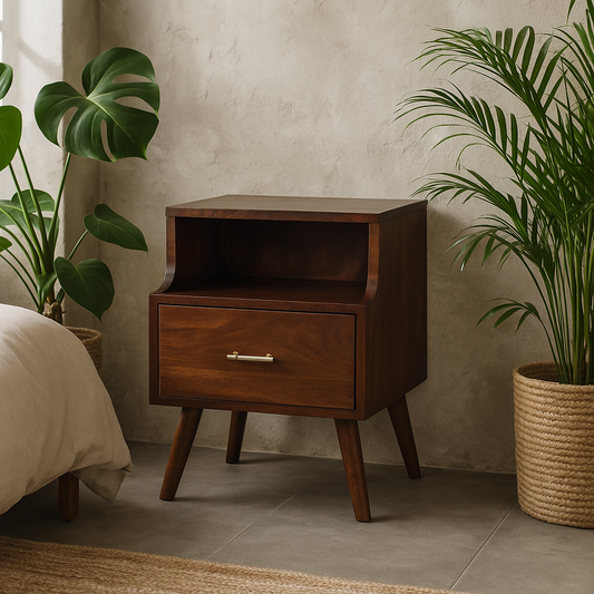 Cortona Antique Mango Wood Raised Back Bedside Table