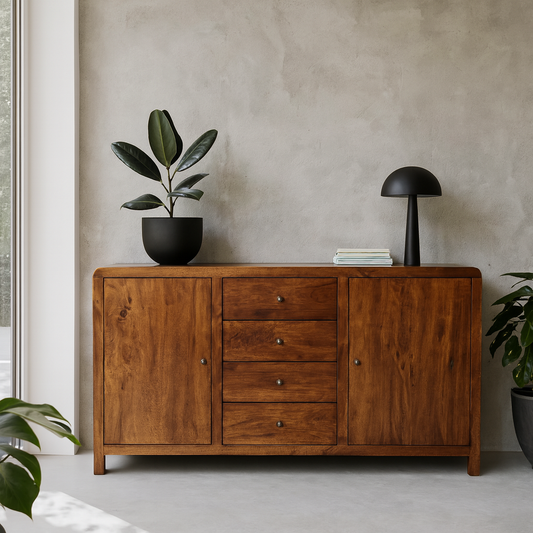Tropea Solid Mango Wood Storage Sideboard 4 Drawers 2 Doors