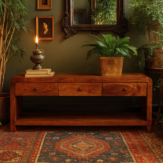 Tropea Solid Mango Wood TV Media Unit 3 Drawers and Shelf