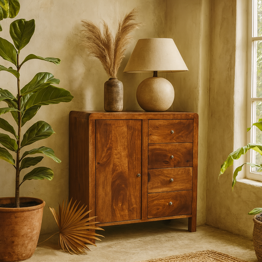 Tropea Mango Wood Cabinet 4 Drawers 1 Door