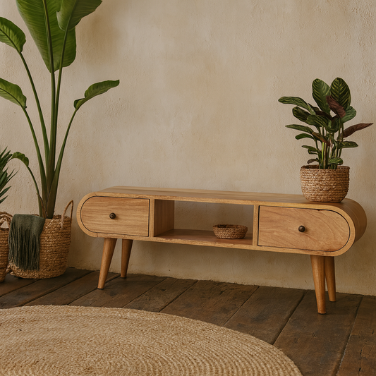 Rimmini Natural Oval Timber Wood Circular TV Media Unit
