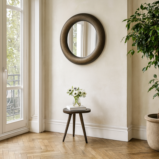 Perugia Round Mango Wood Hammered Wall Mirror
