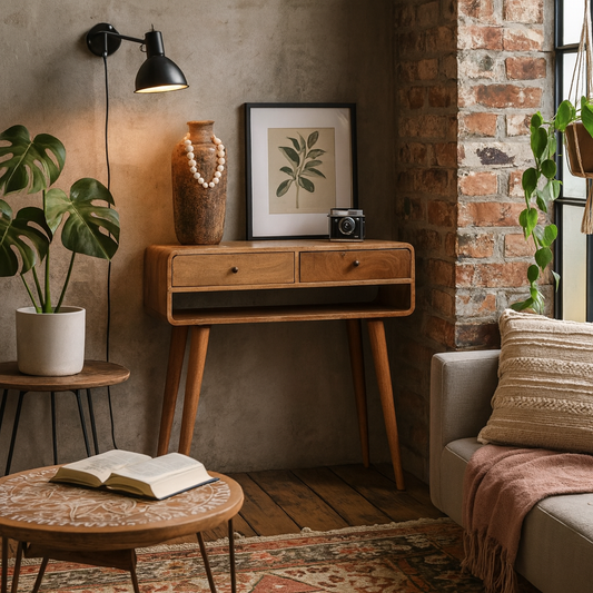 Ribeauville Mango Wood Console Table 2 Drawers and Shelf