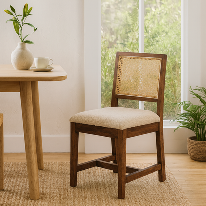 Holualoa Cream Boucle and Mango Wood Rattan Chair