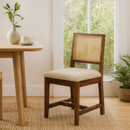 Holualoa Cream Boucle and Mango Wood Rattan Chair