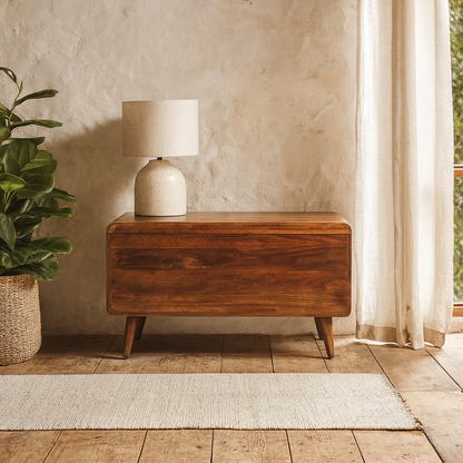Ostuni Curved Chestnut Mango Wood Blanket Storage Box