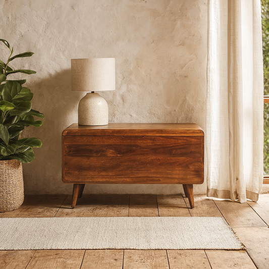 Ostuni Curved Chestnut Mango Wood Blanket Storage Box