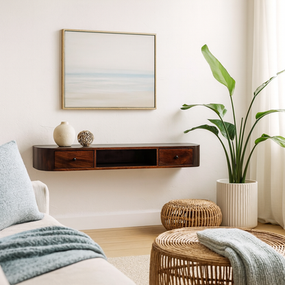 Waimea Curved 2 Drawer Wall Mounted Console Mango Wood