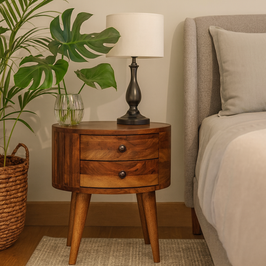 Ischia Oak Wooden Mango Bedside Table 2 Drawers