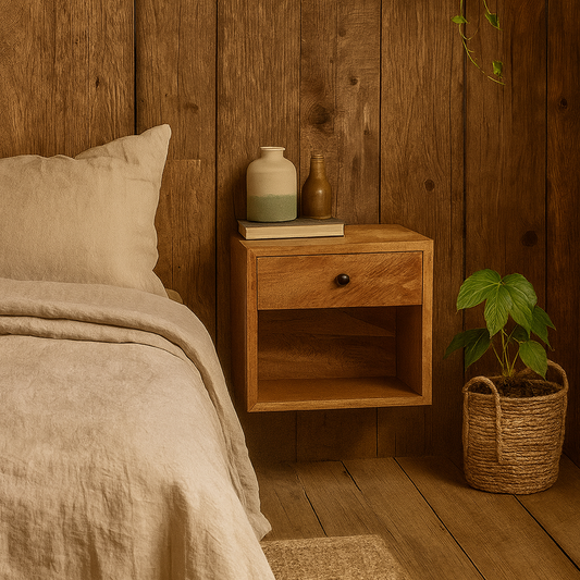 Cernobbio Floating Classic Mid-Century Mango Wood Bedside Table