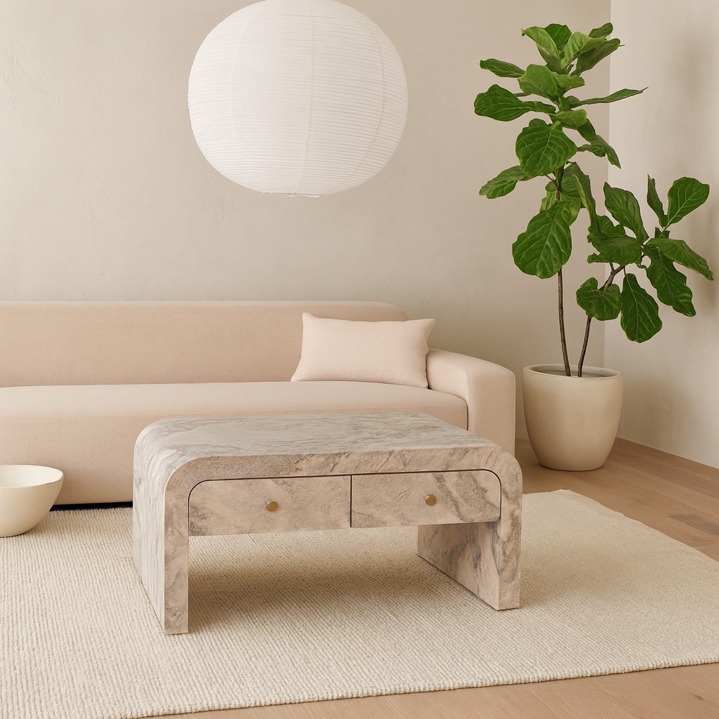 Eguisheim Marble Effect Coffee Table 2 Drawer