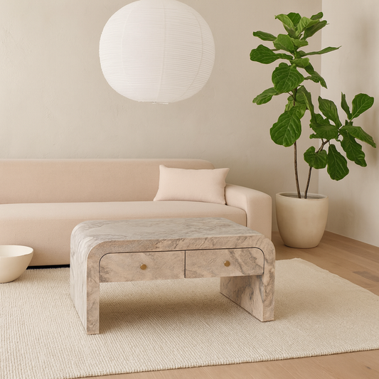 Eguisheim Marble Effect Coffee Table 2 Drawer