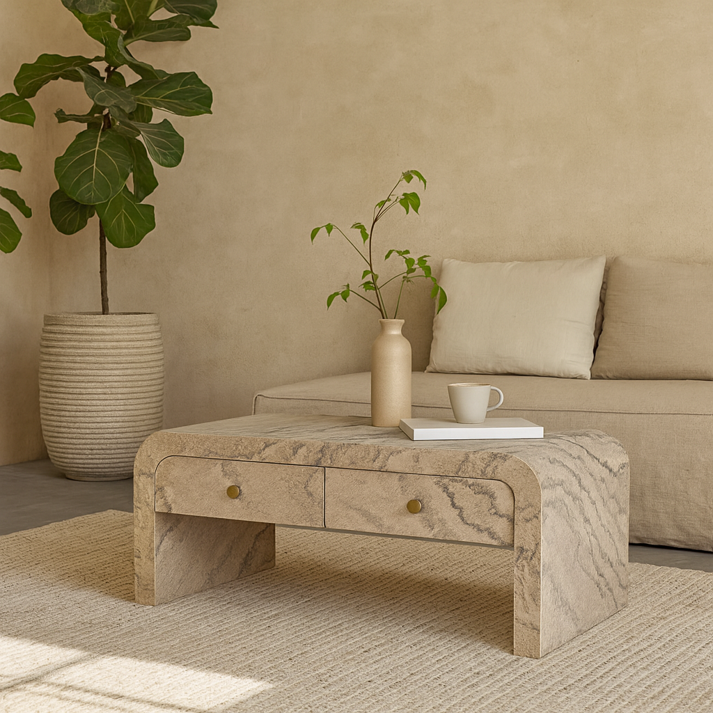 Eguishem Natural Wood and Marble Effect Tv Stand