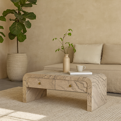 Eguishem Natural Wood and Marble Effect Tv Stand