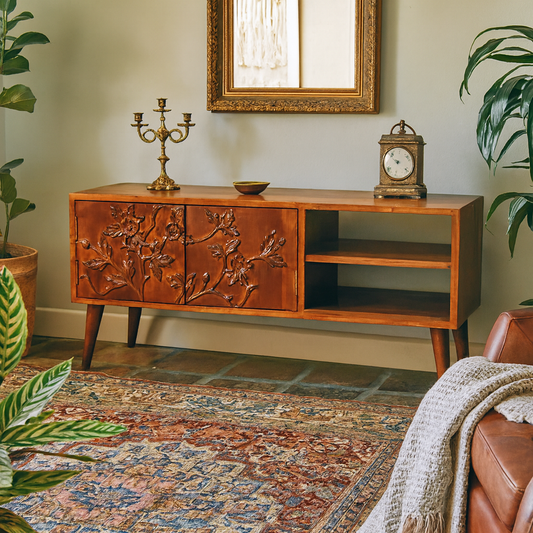 Collonges Melia Wood Botanic TV Unit 2 Drawers 2 Shelves