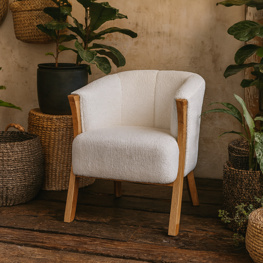 Sarlat White Boucle and Mango Wood Cosy Chair