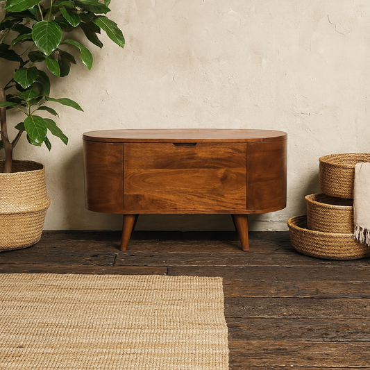 Brescia Chestnut Mango Wood Oval Lid Up Blanket Box