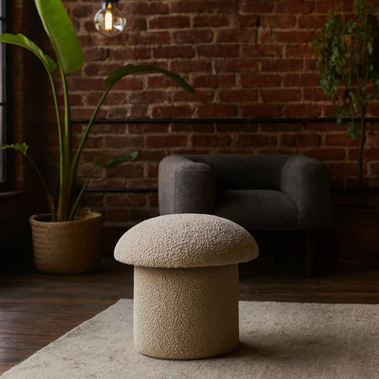 Domme Grey Boucle Mushroom Shaped Footstool