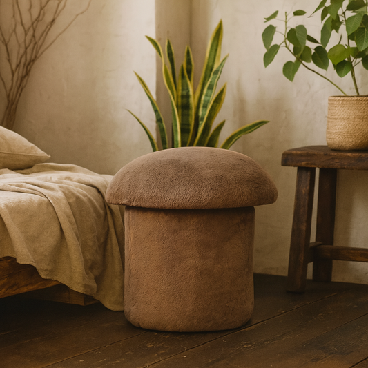 Pont Aven Grey Faux Fur Mushroom Footstool