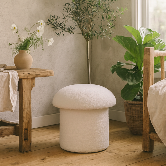 Sarlat White Boucle Mushroom Footstool