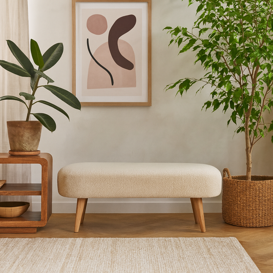 Kipahulu Cream Boucle and Mango Wood Hallway Bench