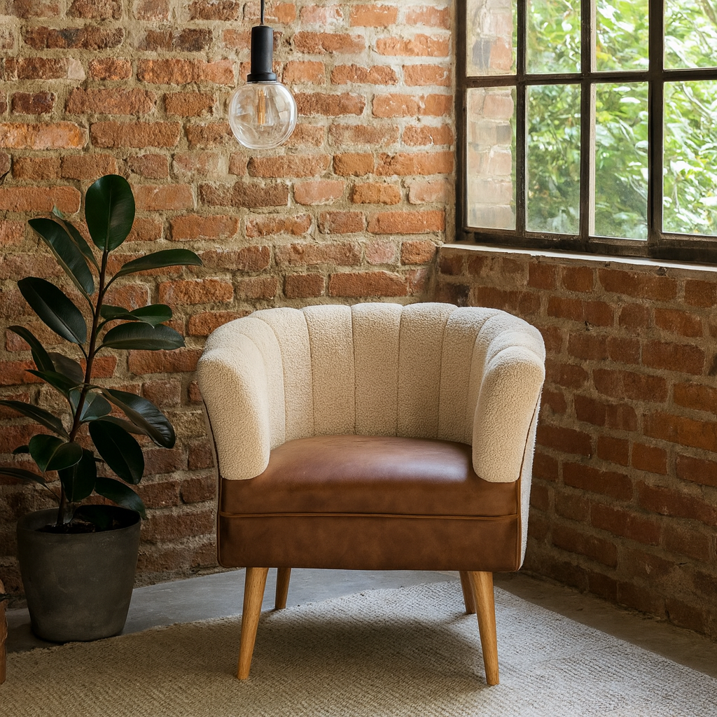 Olbia Cream Boucle and Buffalo Leather Armchair