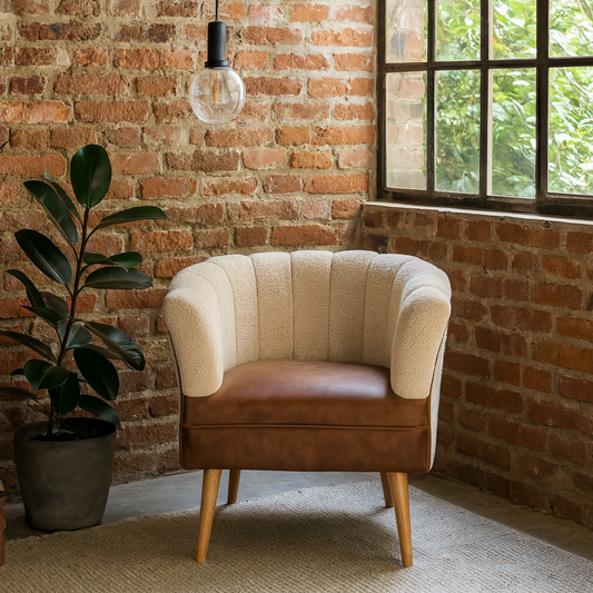Olbia Cream Boucle and Buffalo Leather Armchair