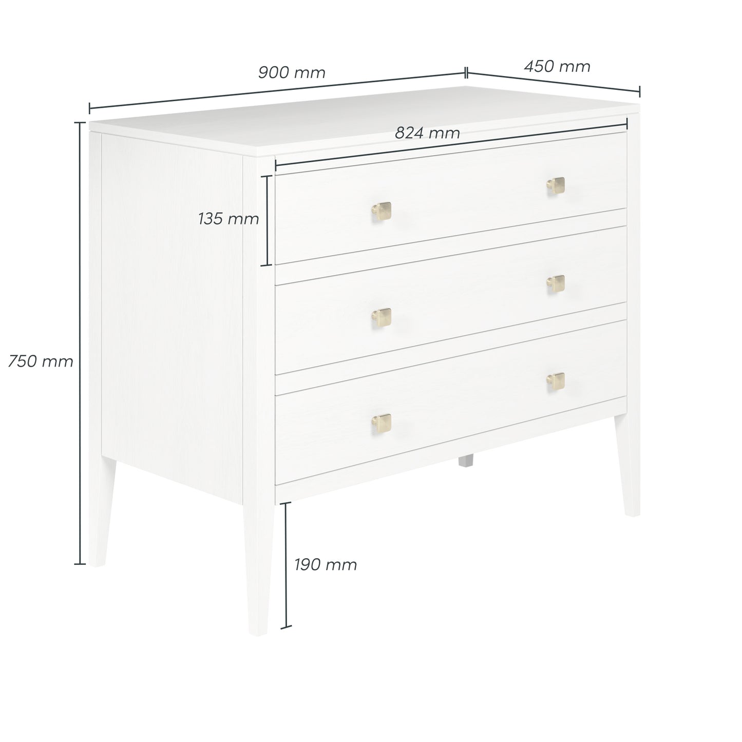 Paris White Wood Grain 3 Drawer Chest