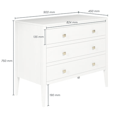 Paris White Wood Grain 3 Drawer Chest
