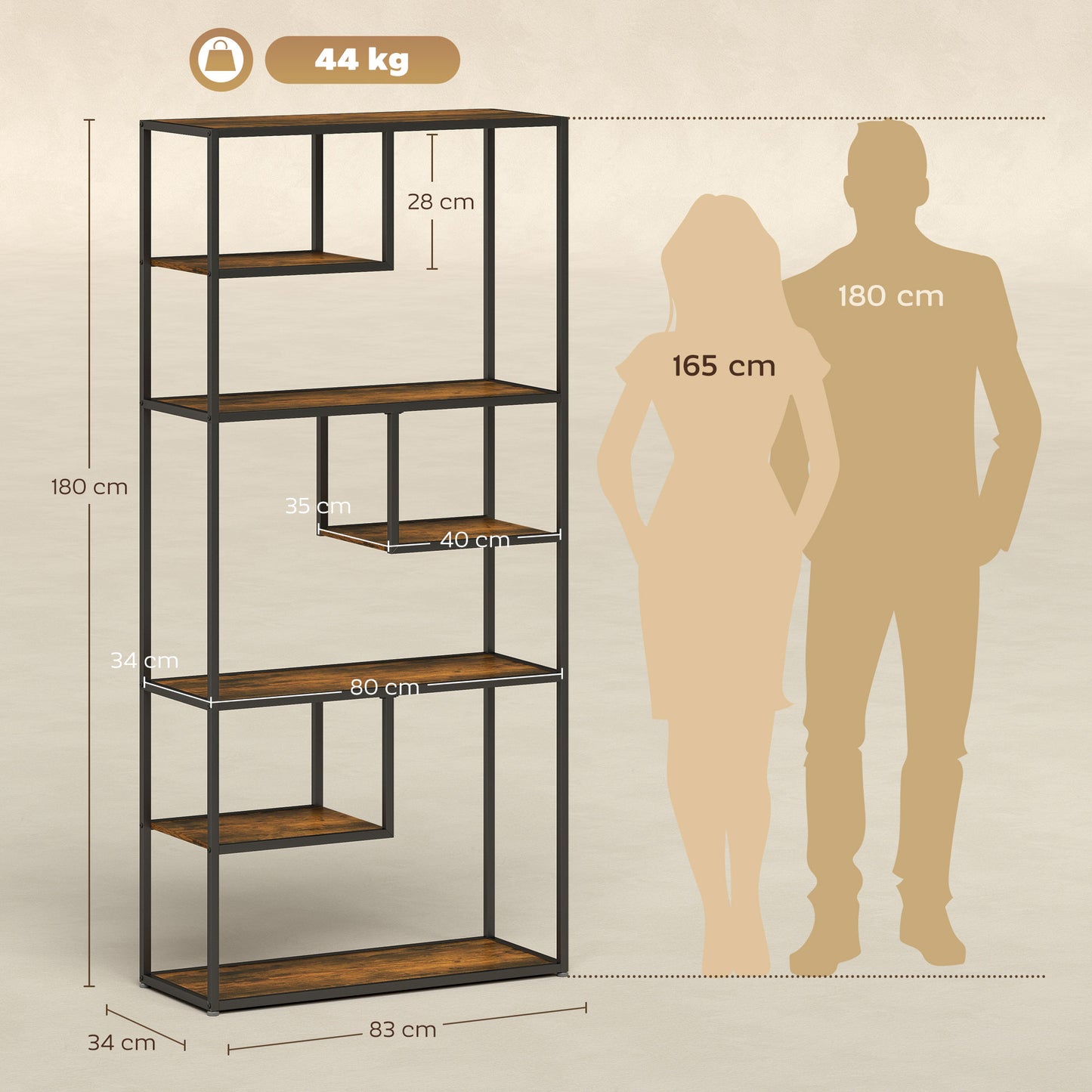 Tadoro Metal And Wood Rustic Brown 6 Tier Industrial Shelving Bookcase