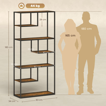 Tadoro Metal And Wood Rustic Brown 6 Tier Industrial Shelving Bookcase
