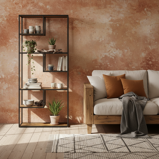 Tadoro Metal And Wood Rustic Brown 6 Tier Industrial Shelving Bookcase