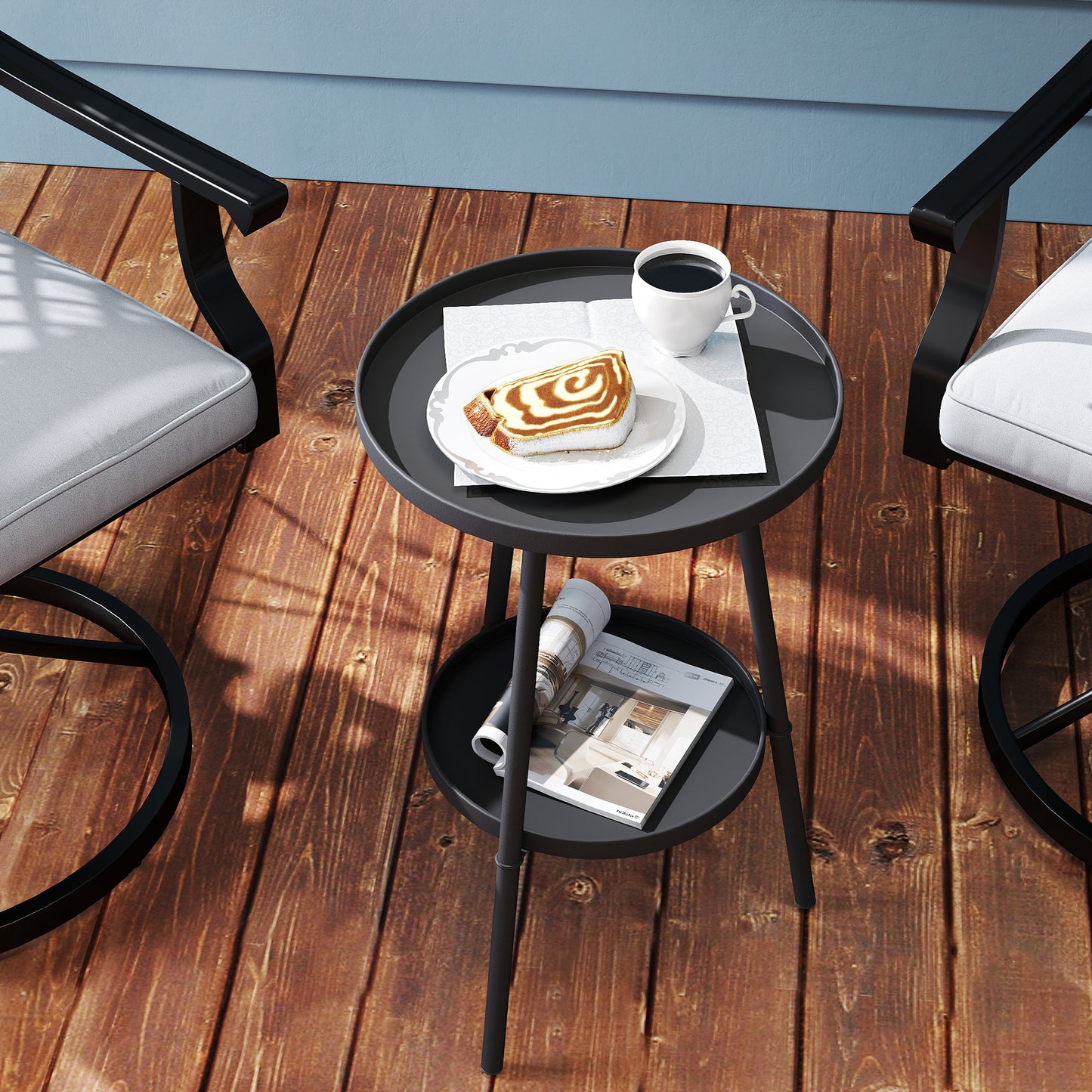 Tocore Metal Black 2 Tier Outdoor Garden Double Try Bistro Table