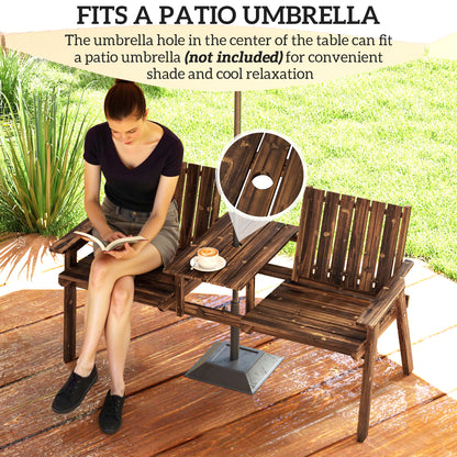 Suvale Dark Wood 2 Seater Garden Bench With Table And Parasol Hole