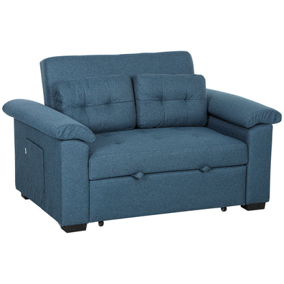 Nomo Cori Fabric Blue 2 Seater Click Clack Sofa Bed With Side Pockets And Cushions