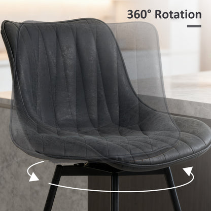 Lono Set Of 2 Black Faux Leather Swivel Counter Stools
